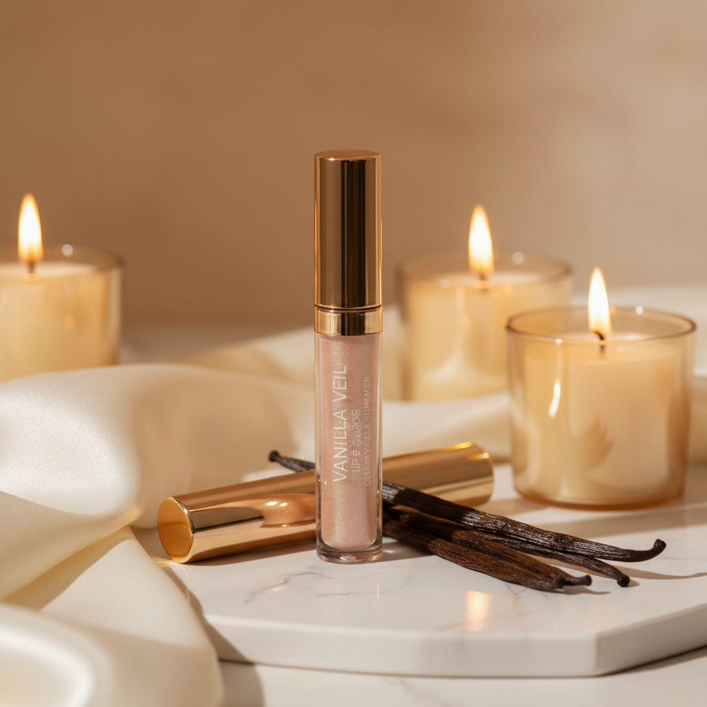 Vanilla Veil Lip Gloss - creamy vanilla shimmer lip gloss