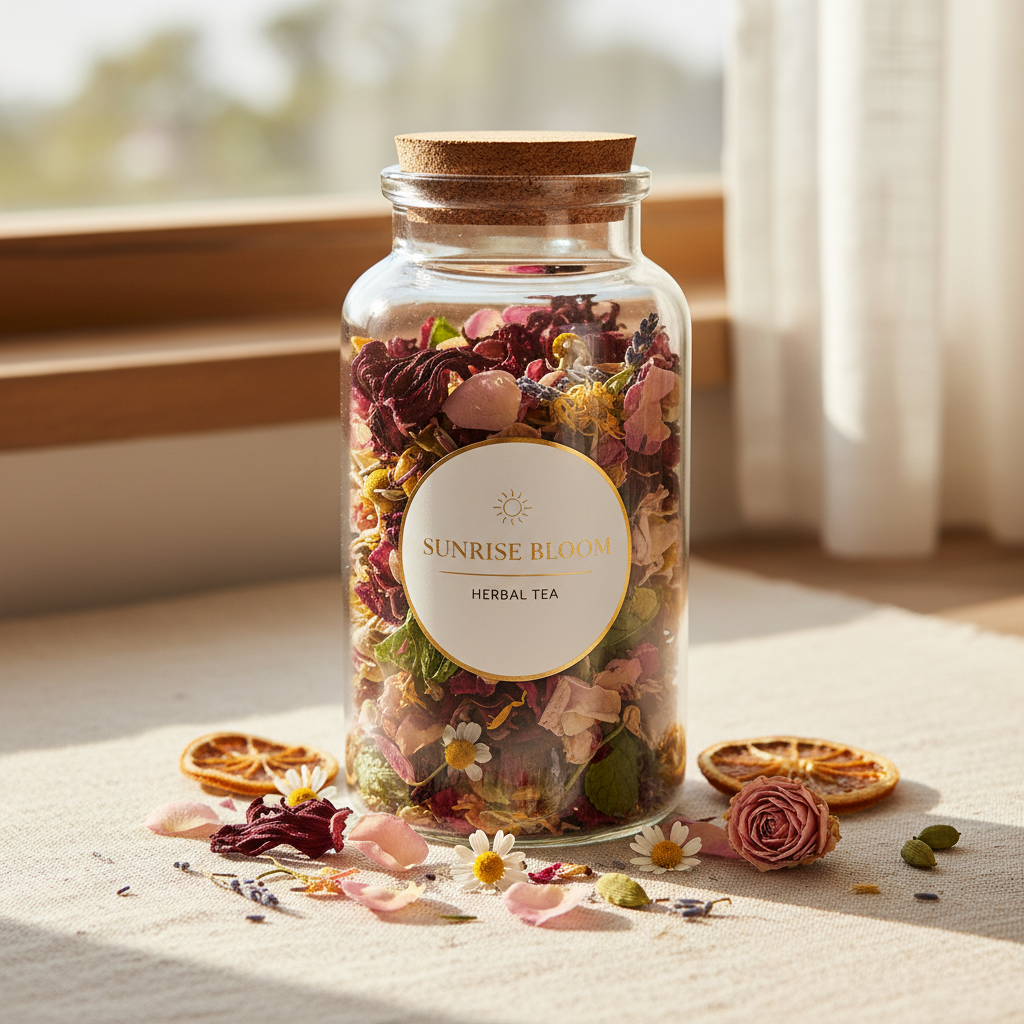 Sunrise Bloom Herbal Tea - colorful botanical flower tea blend