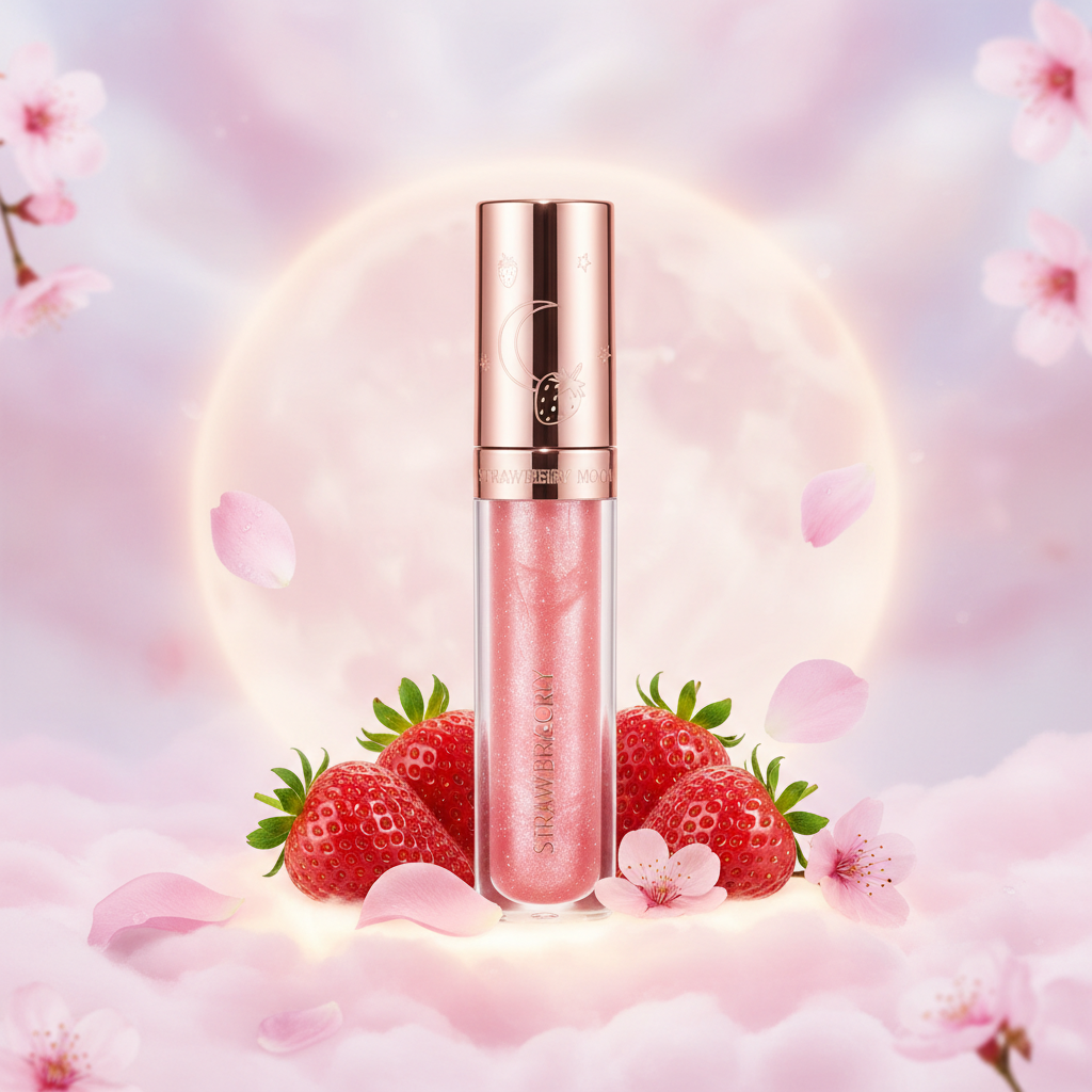 Strawberry Moon Lip Gloss - rosy pink shimmer lip gloss